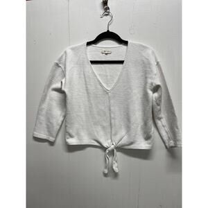 Madewell White Medium Oversized Cropped Women's Top Tie in Front 3/4 Sleeve